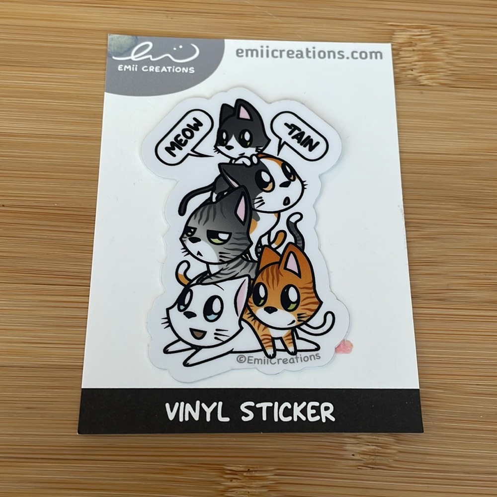 Meow-Tian Cute Cat Vinyl Sticker by Emiicreations